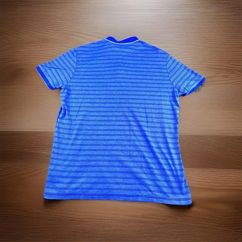 Banana‎ Republic Luxury Touch Polo Shirt Men's L Blue Stripe Soft Cotton